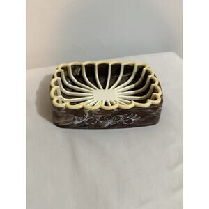 Vintage Brown White Plastic 2 Piece Soap Dish Removable Insert